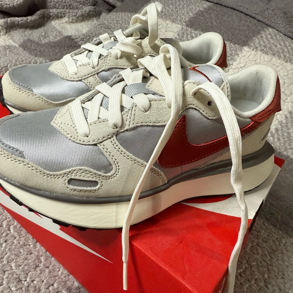 Nike Women's Sneakers - Red, Gray, and Cream